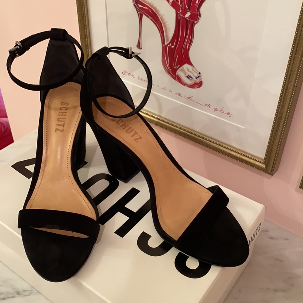 Schutz black suede block heel. - Picture 3 of 5